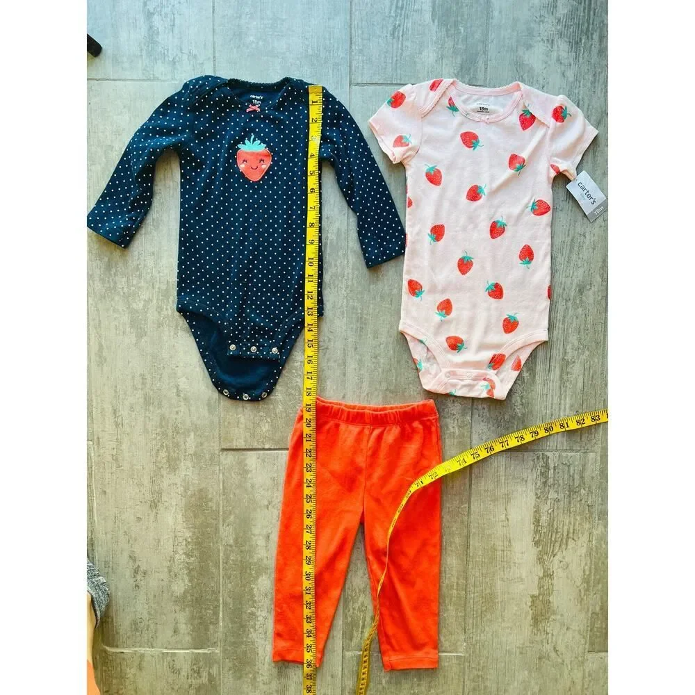 Strawberry Polka Dot Bodysuit Pant Legging 3 Piece Outfit Set Baby Girl 18m NEW